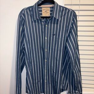 Hollister Men's Blue Striped Shirt Size XL 100% Cotton